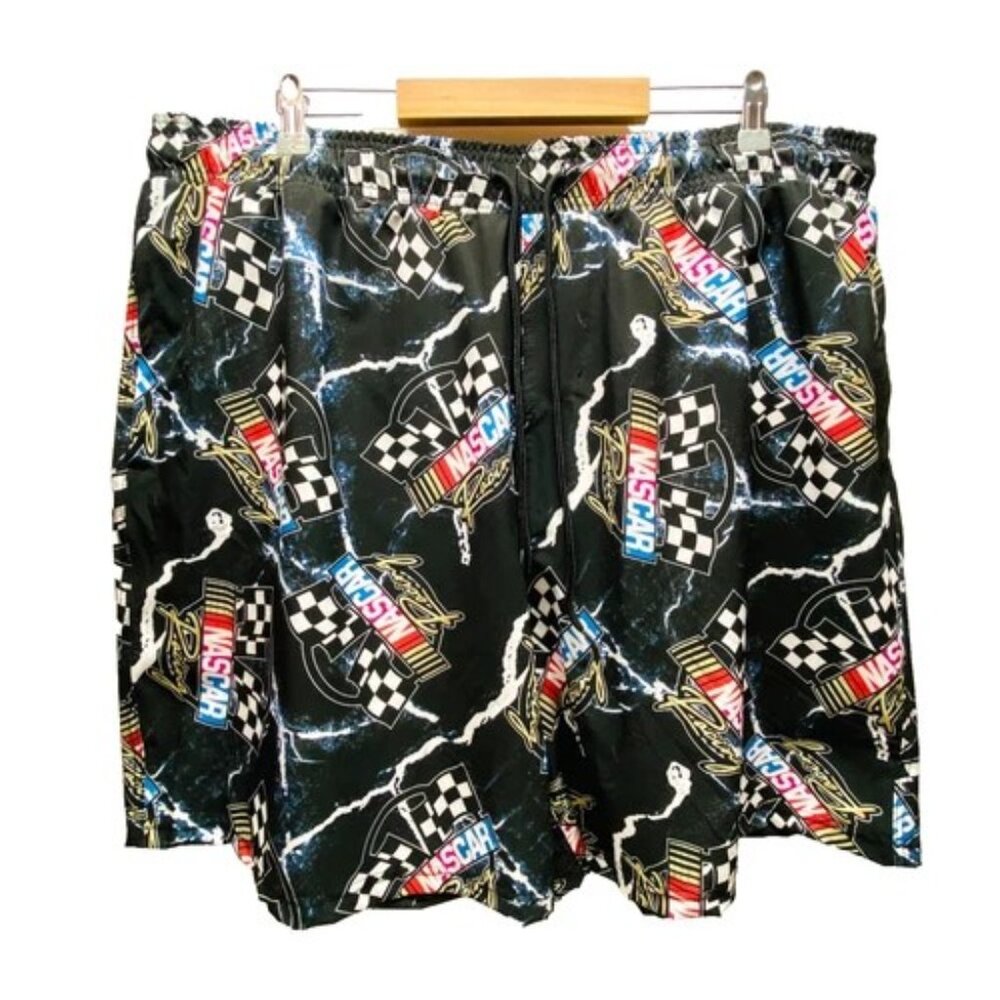 NASCAR Racing Swim Shorts Men's‎ 3XL Black Mesh Liner Elastic Waist Pockets NWOT